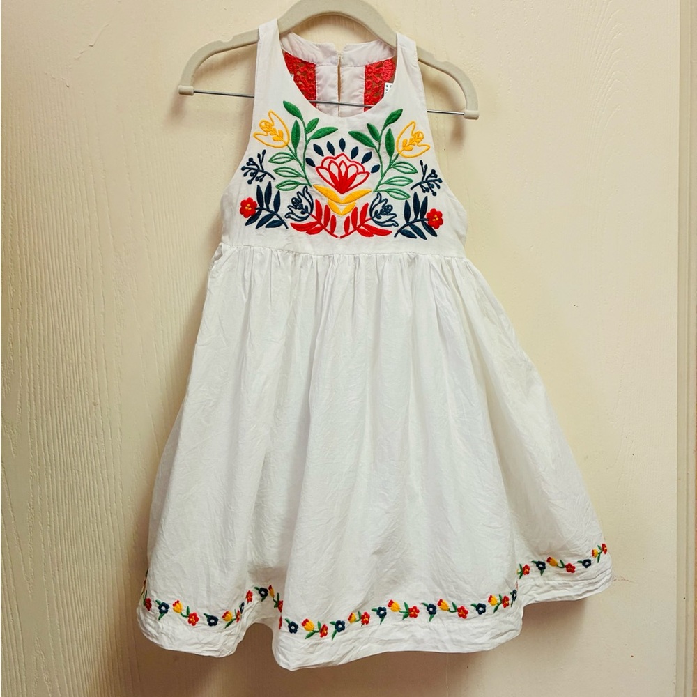 Rachel Zoe White Cotton Dress with Colorful Embroidery